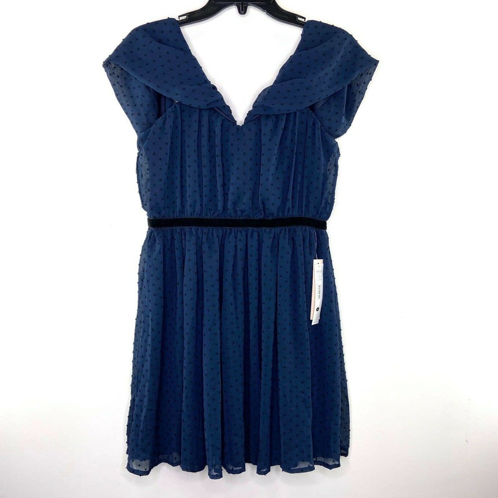 New AQUA Clip Dot DRESS Velvet Trim Blue XS Small - Picture 2 of 6